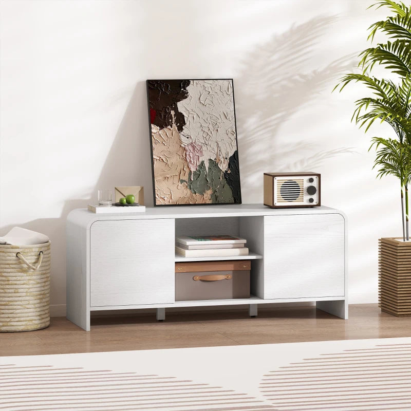 TV Stand for up to 55 Inch TV, Nordic Entertainment Center with 2 Cabinets and 2 Open Shelves for Living Room, White