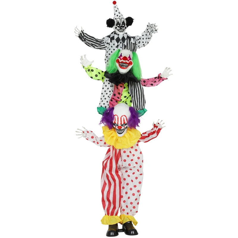 Outsunny Life-Size Stackable Animated Clown – Red Light-Up Eyes, Sound Activated Halloween Decoration 