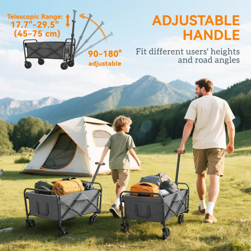 Collapsible Folding Garden Cart, Heavy Duty Lawn Wagon with Universal Wheels and Adjustable Handle, Grey