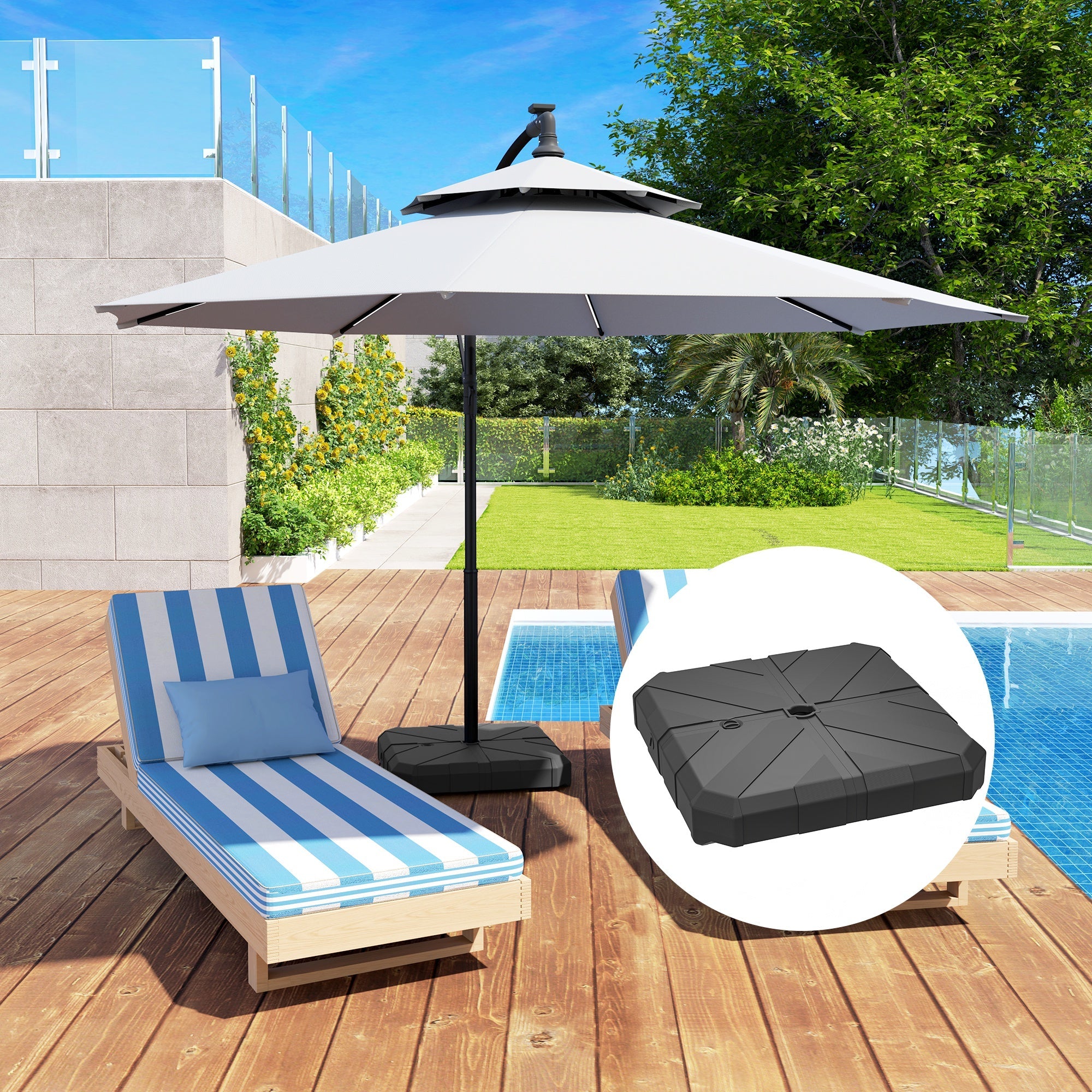 Outsunny Square Patio Umbrella Base Weight, Heavy Duty Cantilever Offset Umbrella Base, Filled Up to 143lbs with Stand or 130lbs with Water for Garden Poolside, Black 