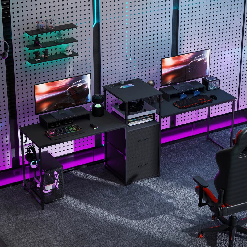 96 Inch Gaming Desk, Dual Computer Desk for 2 Person with Power Outlets and Monitor Stands, Black