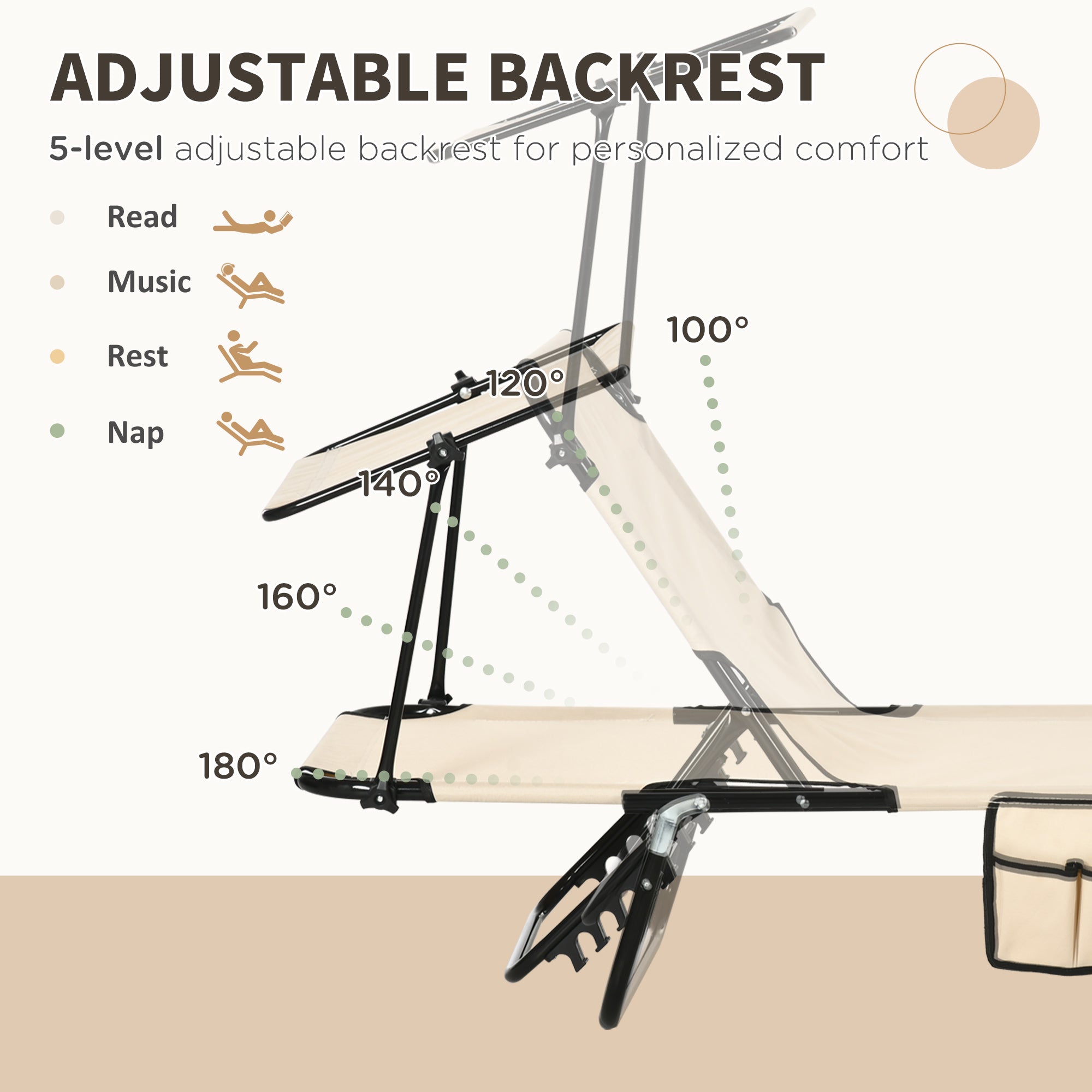 Outsunny Outdoor Chaise Lounge Chairs Set of 2 with Recliner Back and Sunshade for Pool Beach Patio Tan 