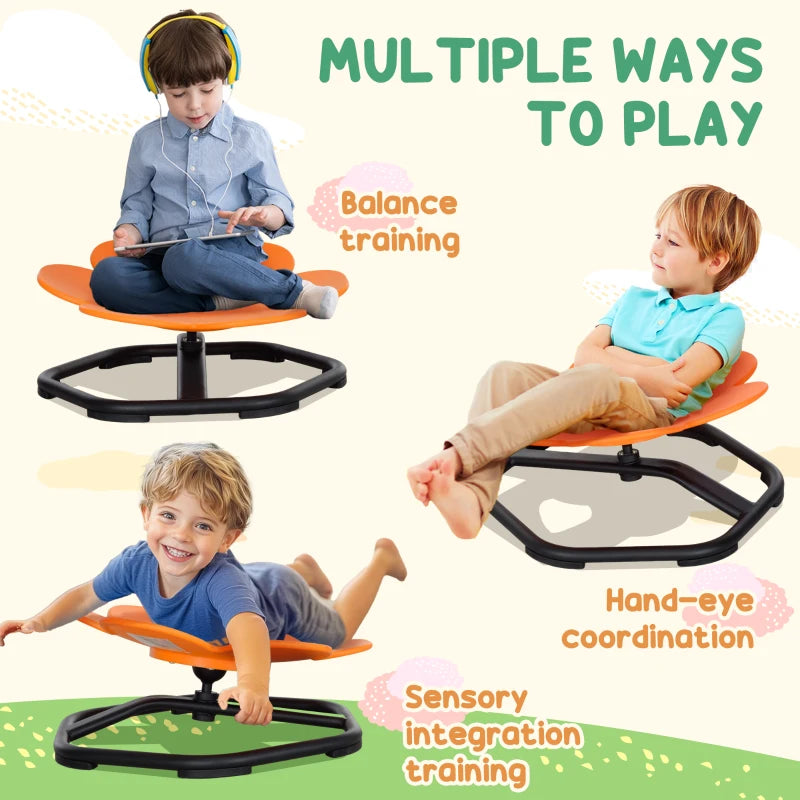 Qaba Flower-Shaped Kids Swivel Chair, Non-Slip Sensory Spinning Chair for Physical Coordination Training, Orange