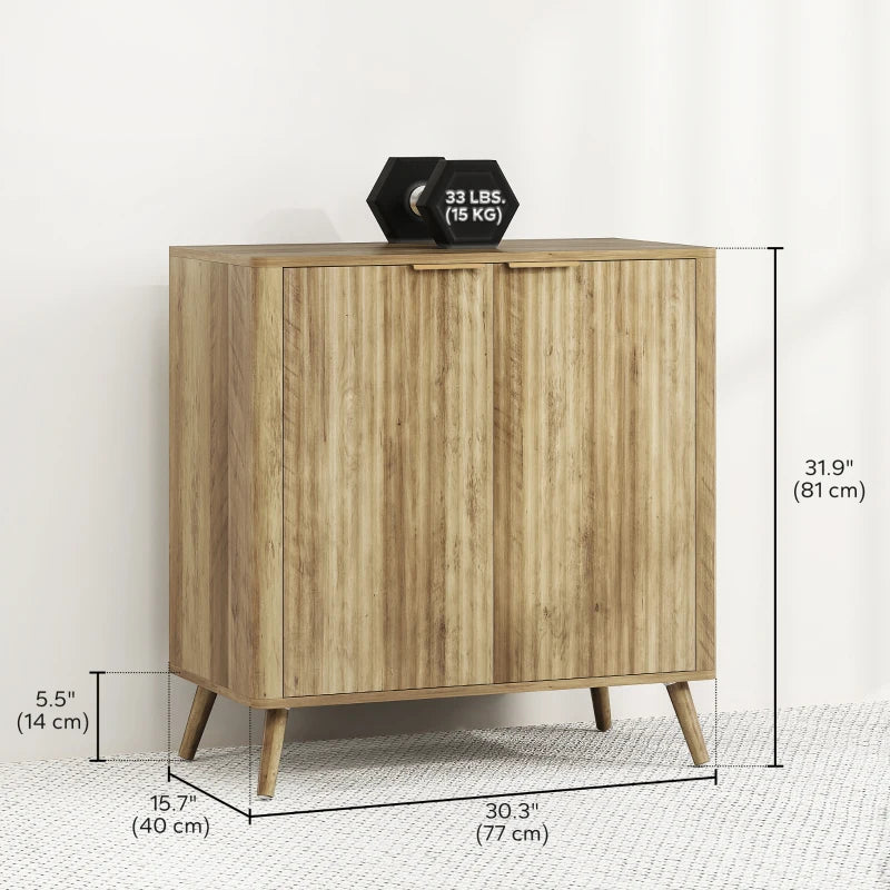 55" Buffet Cabinet, Modern Sideboard with 2 Fluted Doors and Adjustable Shelf for Kitchen, Living Room, White