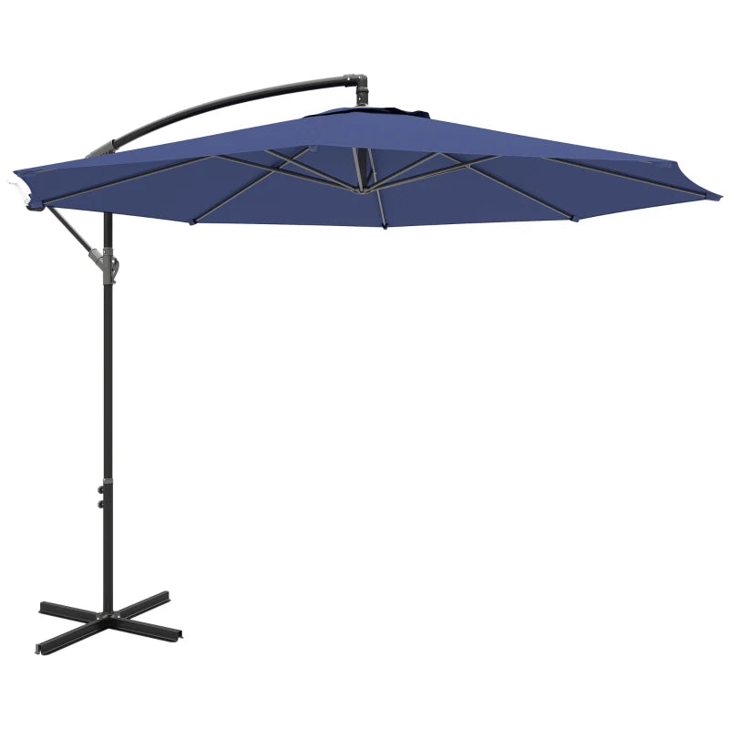 9.7ft Offset Patio UmbrellaCantilever Parasol with Crank Handle, 8 Ribs and Cross Base for Outdoor, Sun Shade, Blue