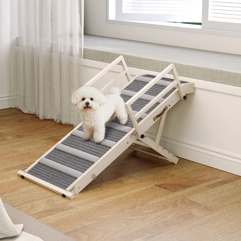 Dog Ramp, Folding Pet Ramp, 4 Adjustable Height from 15" to 19", Pet Stairs with Side Rails for Small to Large Dogs