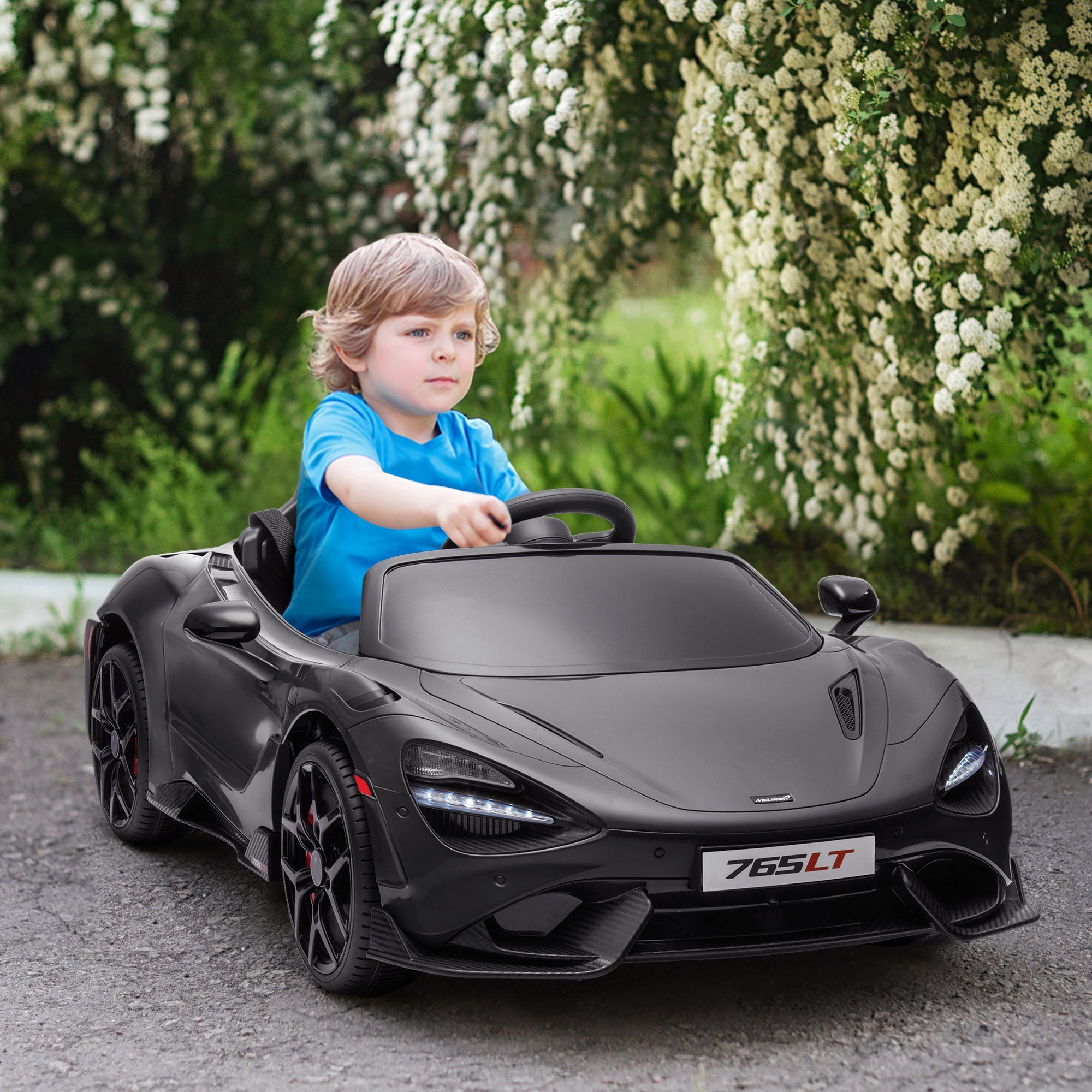 Qaba McLaren 765LT Licensed 12V Kids Electric Car w/ Scissor Doors, Training Wheels, Remote, Slow Start, Music Horn Black 