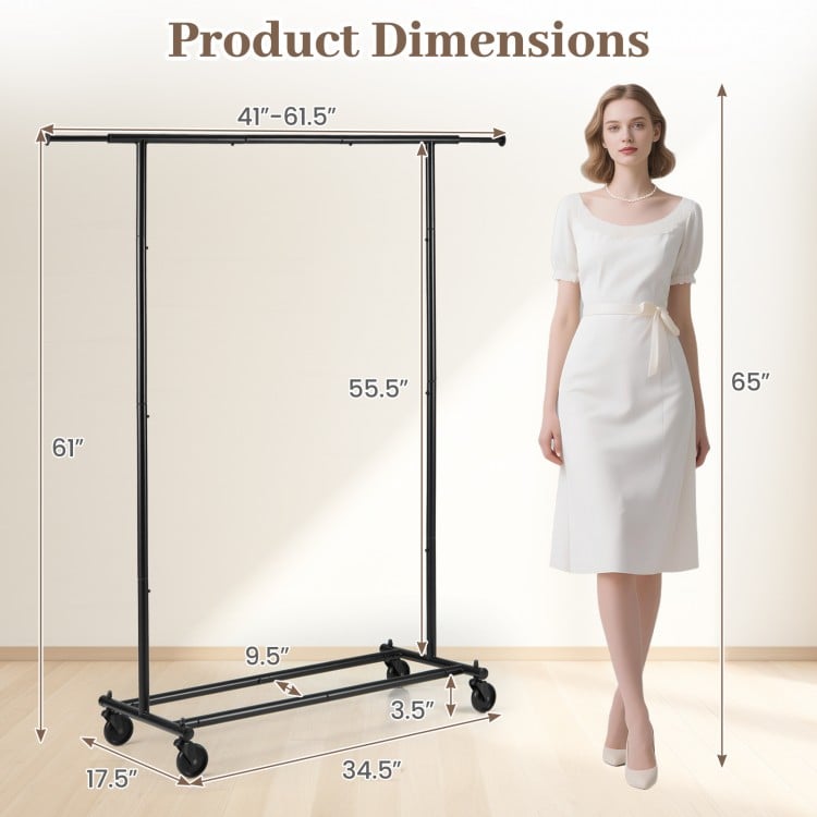 Mobile Garment Rack with Extendable Rods Heavy-Duty Metal Clothes Stand on Wheels