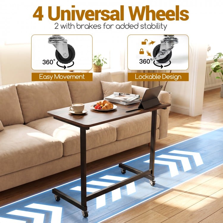Mobile Side Table Rolling Laptop Desk Cart with Tablet Slot-Rustic Brown