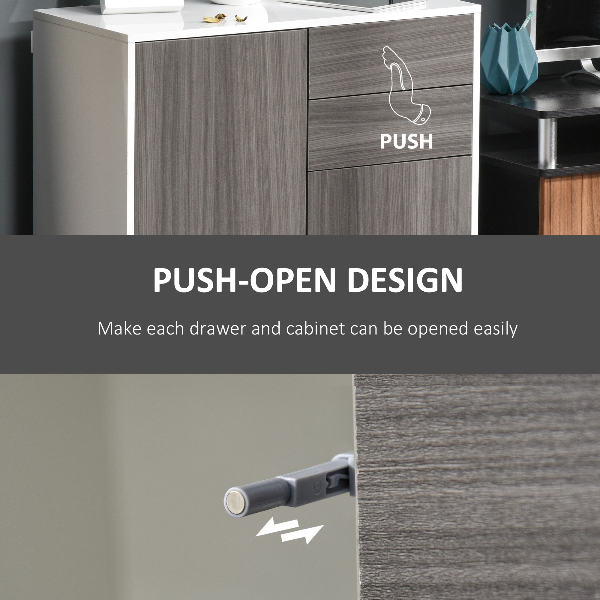 HOMCOM Dining Delight: Modern Kitchen Buffet Sideboard with Drawer Shelf, Push-Open Design for Elegant Storage, Grey Finish 