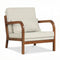 Modern Accent Chair Faux Leather Linen Fabric Upholstered Armchair-White