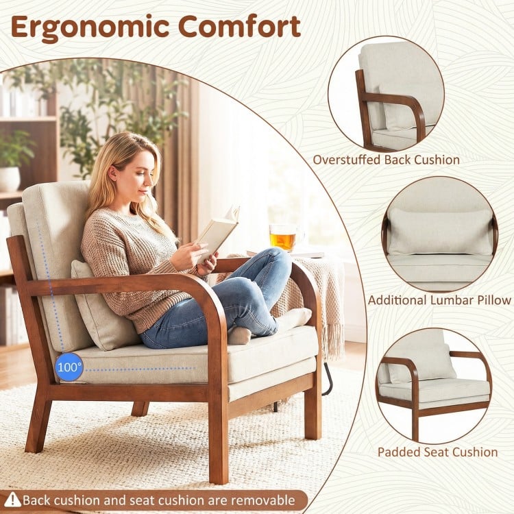 Modern Accent Chair Faux Leather Linen Fabric Upholstered Armchair-White