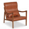 Modern Accent Chair with Solid Rubber Wood Faux Leather Upholstered Armchair-Brown