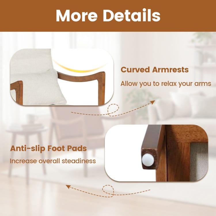 Modern Accent Chair with Solid Rubber Wood Faux Leather Upholstered Armchair-White