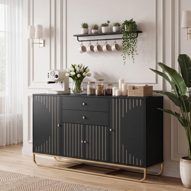 Modern Buffet Sideboard Cabinet with 2 Drawers & Adjustable Shelves for Dining Room, Kitchen & Living Room