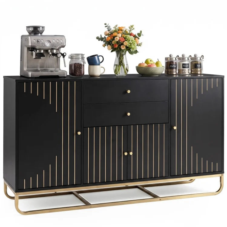 Modern Buffet Sideboard Cabinet with 2 Drawers & Adjustable Shelves for Dining Room, Kitchen & Living Room