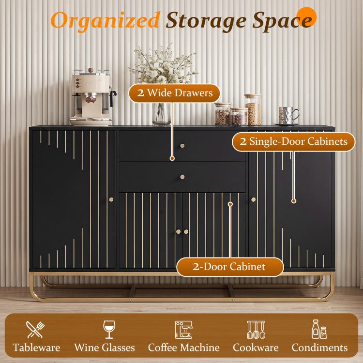 Modern Buffet Sideboard Cabinet with 2 Drawers & Adjustable Shelves for Dining Room, Kitchen & Living Room