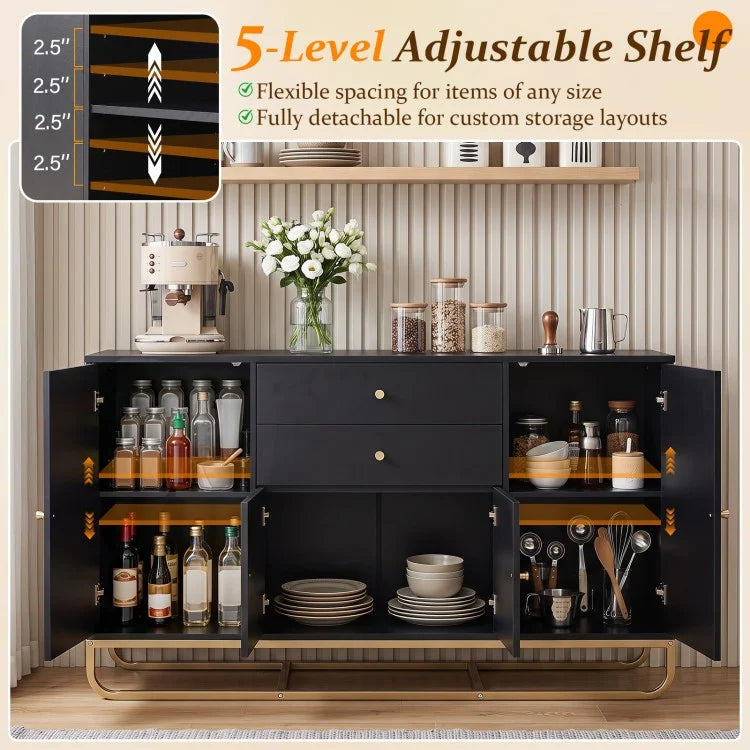 Modern Buffet Sideboard Cabinet with 2 Drawers & Adjustable Shelves for Dining Room, Kitchen & Living Room