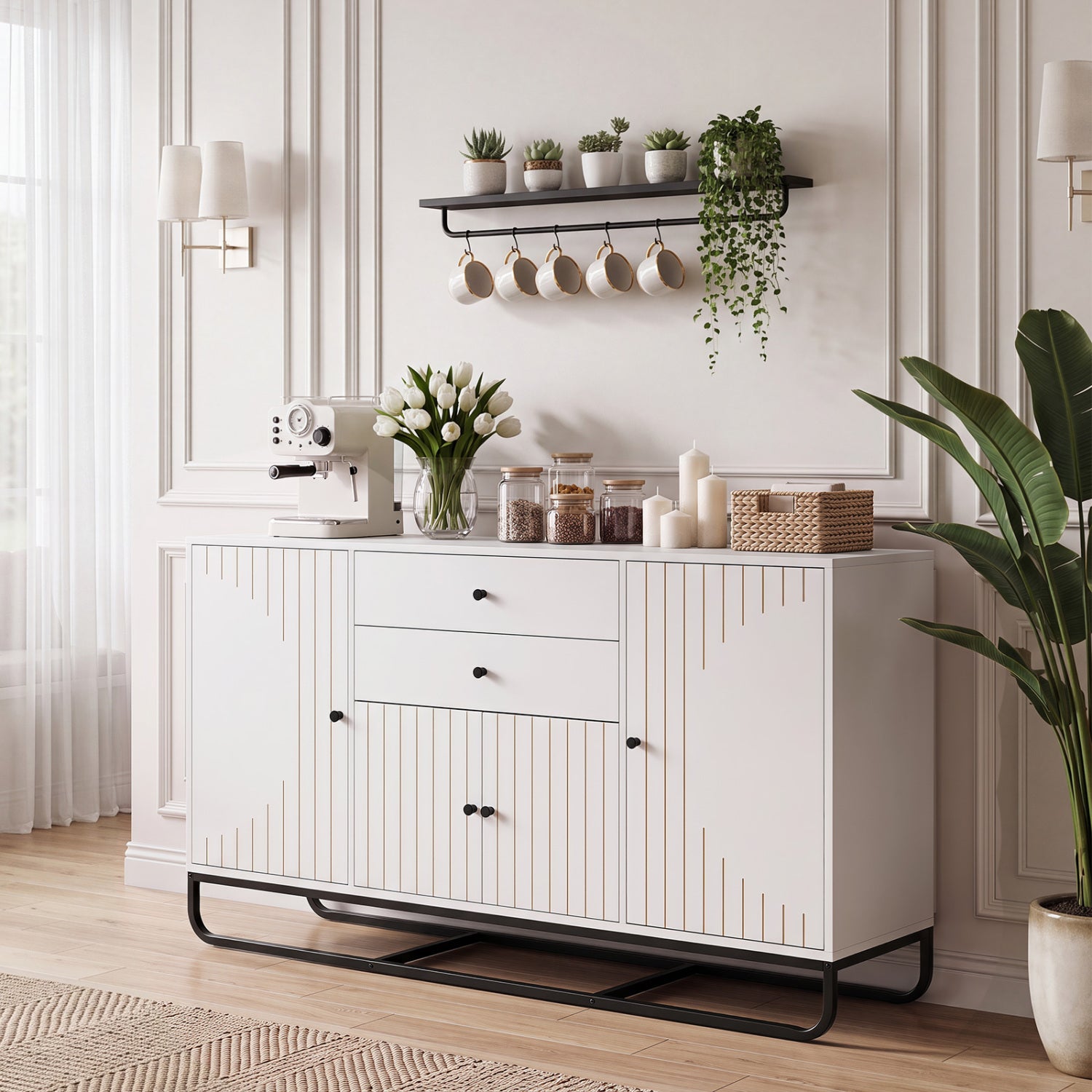 Modern Buffet Sideboard Cabinet with 2 Drawers & Adjustable Shelves for Dining Room, Kitchen & Living Room