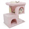 Modern Cat Tree Space-saving Cat Tower with Upholstered Perch and 2 Cat Condos-Pink