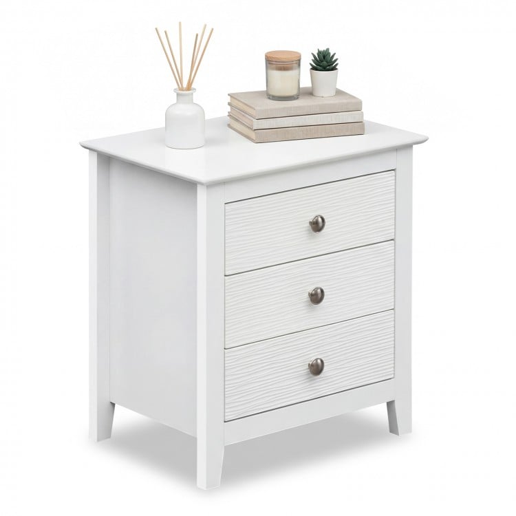 Modern Farmhouse 3-Drawer NightStand with Wood Grain Accents and Sleek Knobs-White