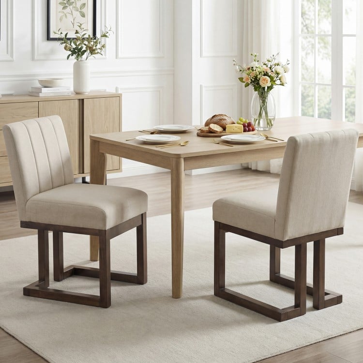 Modern Farmhouse Fabric Dining Chairs Set of 2 with 5.5" Thickened Padded Seat-Walnut