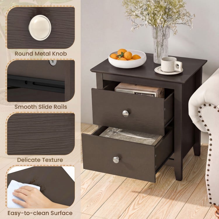 Modern Nightstand with 2 Drawers for Small Spaces-Brown
