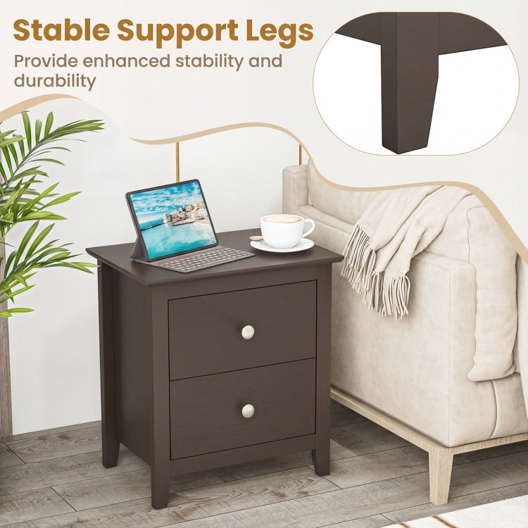 Modern Nightstand with 2 Drawers for Small Spaces-Brown