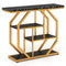 Modern Sofa Table Behind Couch 4-Tier Console Table with Faux Marble Tabletop-Black