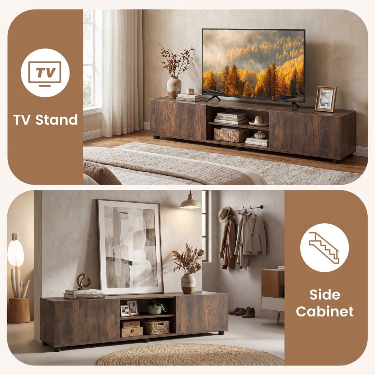 Modern TV Stand for up to 70" TVs Minimalist Entertainment Center with 2 Doors and Open Shelves-Rustic Brown