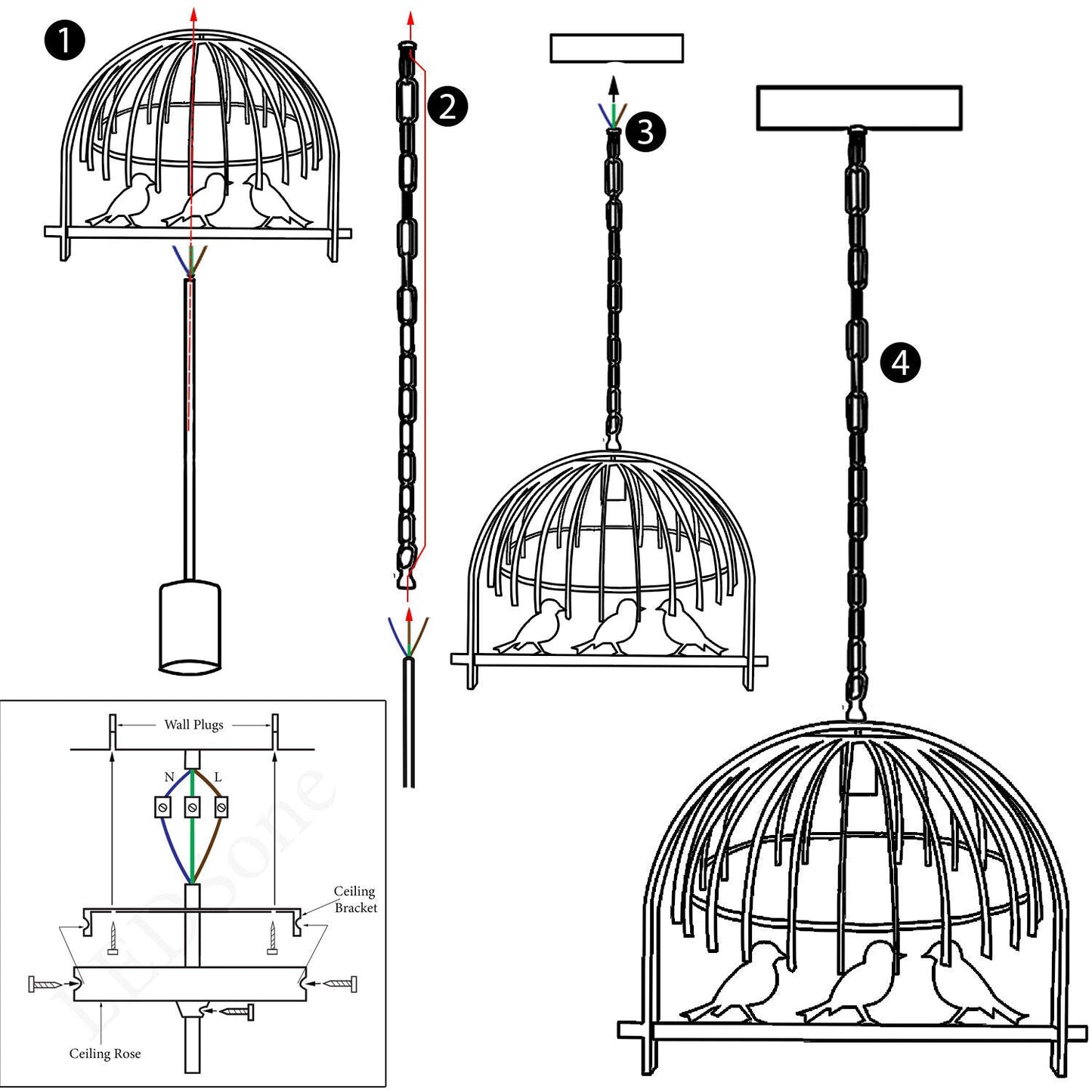 Vintage Bird Cage Rustic Red Pendant Light ~1327