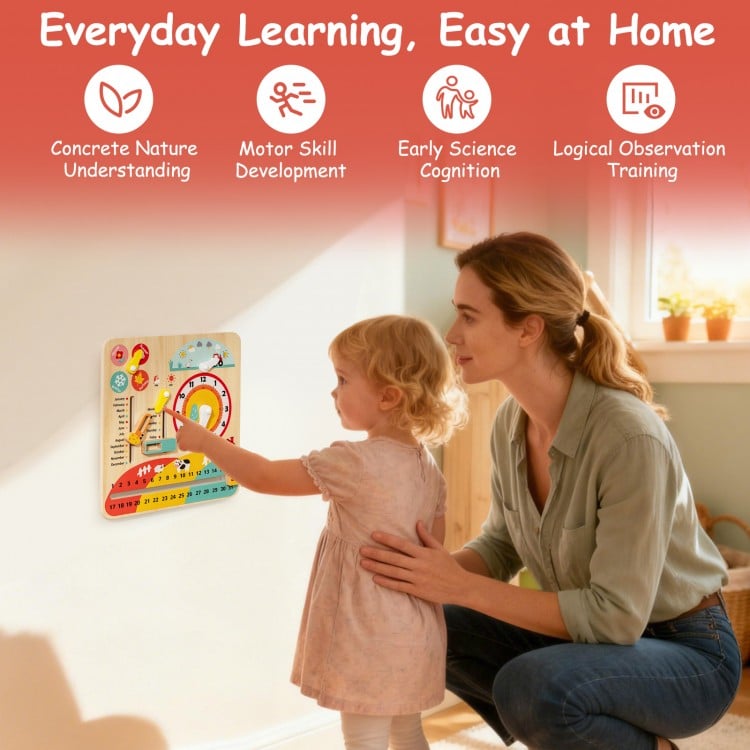 Montessori Wooden Toy for Toddlers Educational Learning Clock Toy About Season