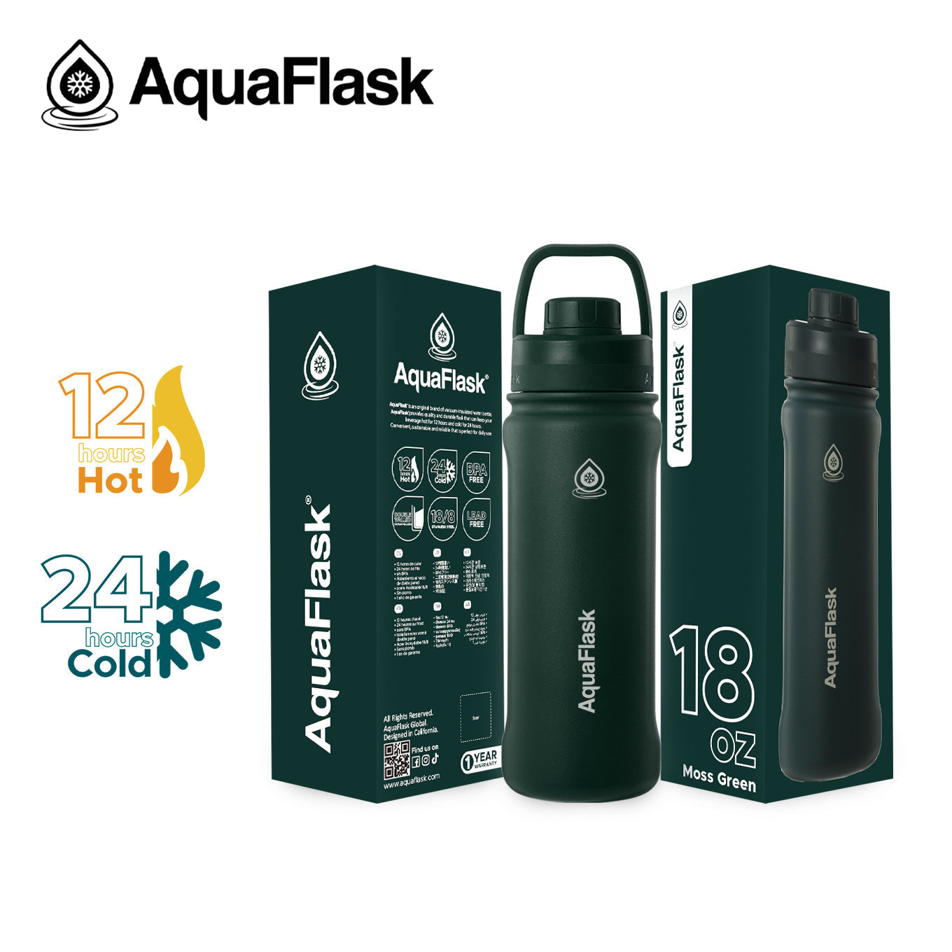 AquaFlask Original Vacuum Insulated Water Bottles 530ml (18oz) 