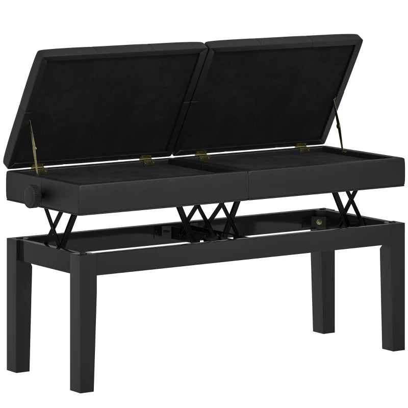 Piano Bench with Storage, Height Adjustable Piano Stool, PU Leather Tufted Keyboard Seat, Black