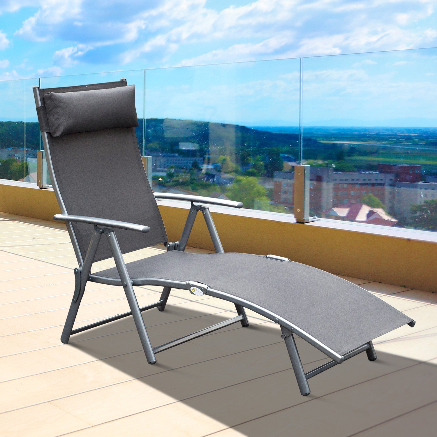 Outsunny Folding Patio Chaise Lounge Chair Recliner Adjustable Garden with Pillow Grey 