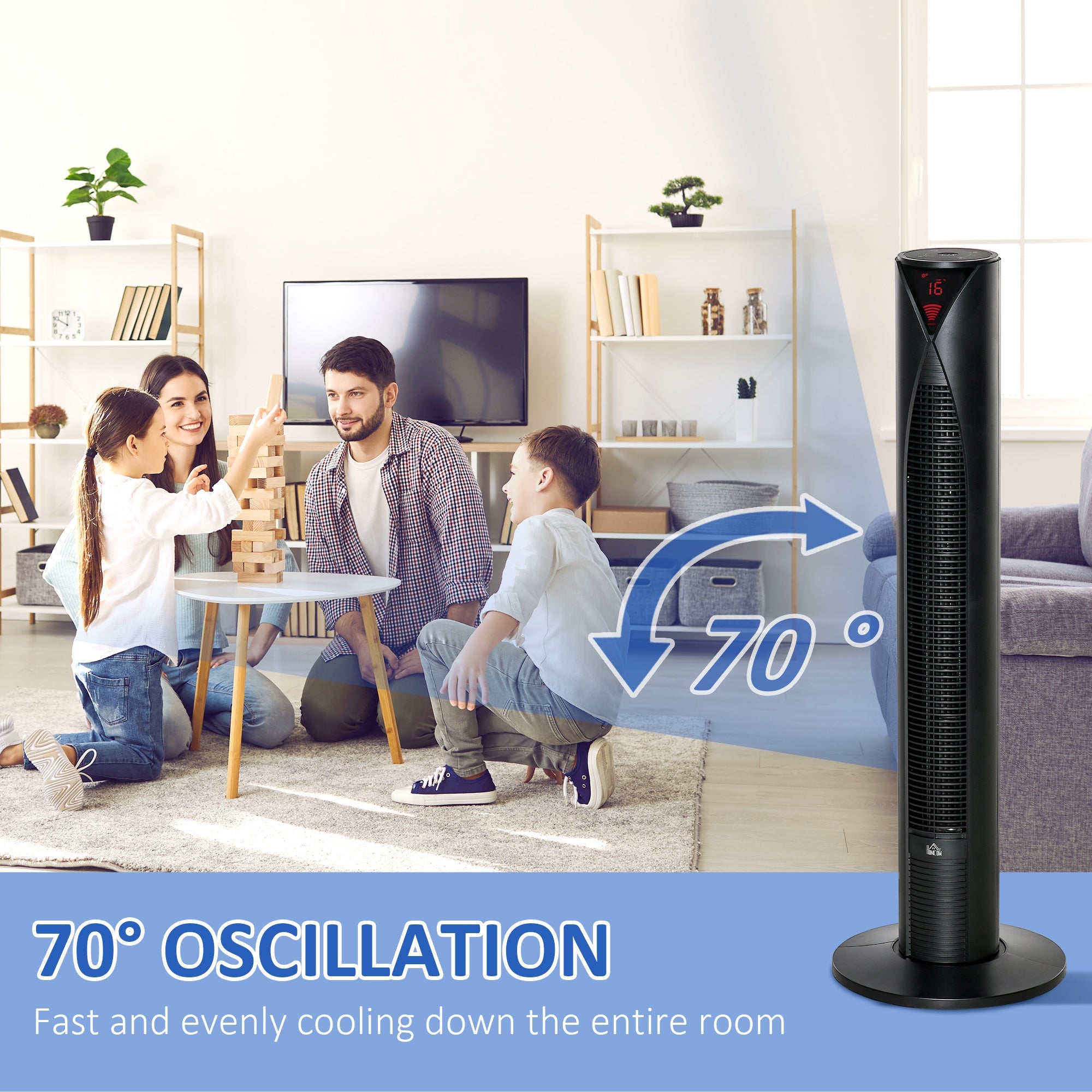 HOMCOM Tower Fan Oscillating 3 Speed 12h Timer LED Remote Control Cooling for Bedroom Home Black 