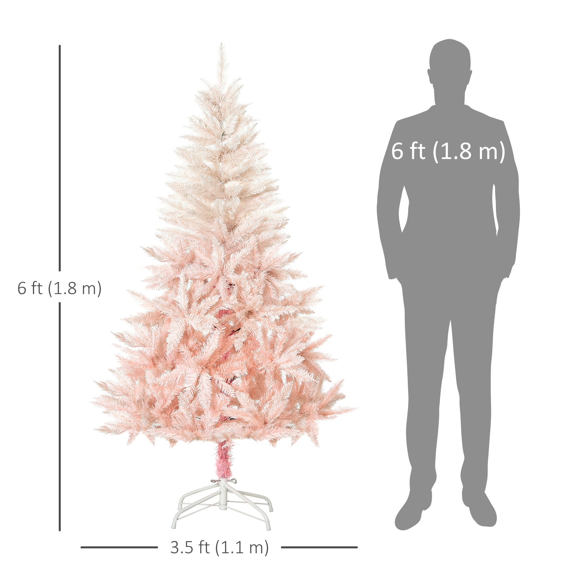 HOMCOM 6ft Elegant Artificial Christmas Tree, White and Pink with Metal Stand, Hassle-Free Automatic Open 
