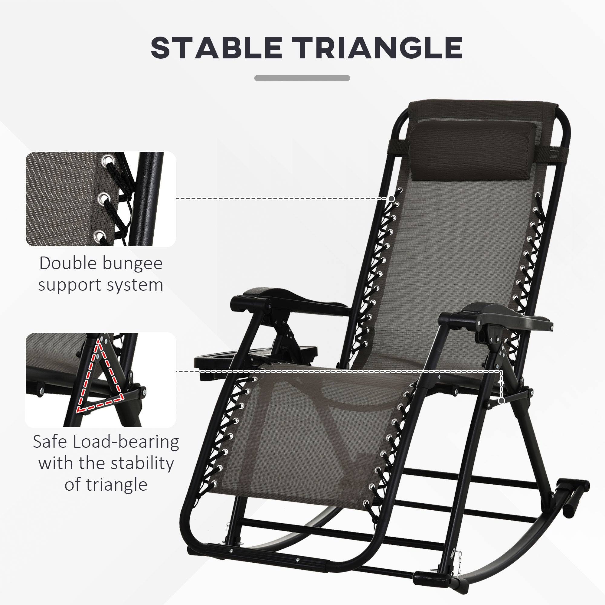 Outsunny Adjustable Zero Gravity Reclining Chair Rocker Foldable Lounge Sun Lounger Grey 
