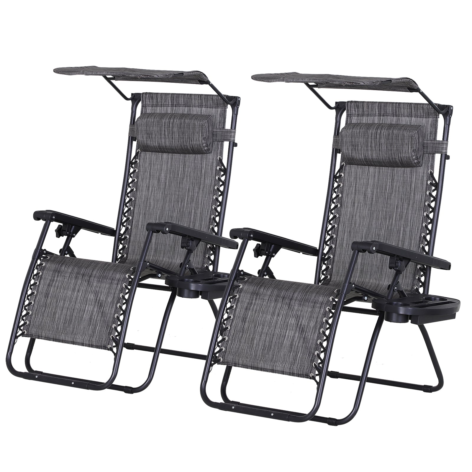 Outsunny 2-Piece Zero Gravity Chair, Adjustable Patio Lounge Chair Reclining Seat W/ Cup Holder & Canopy Shade Dark, Grey 