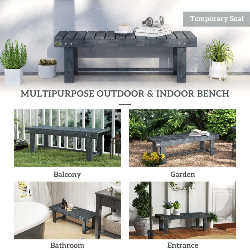 Outdoor Garden Bench, Backless Patio Fir Wood Stool, Armless Loveseat, 43.25" x 15" x 13.75", Grey