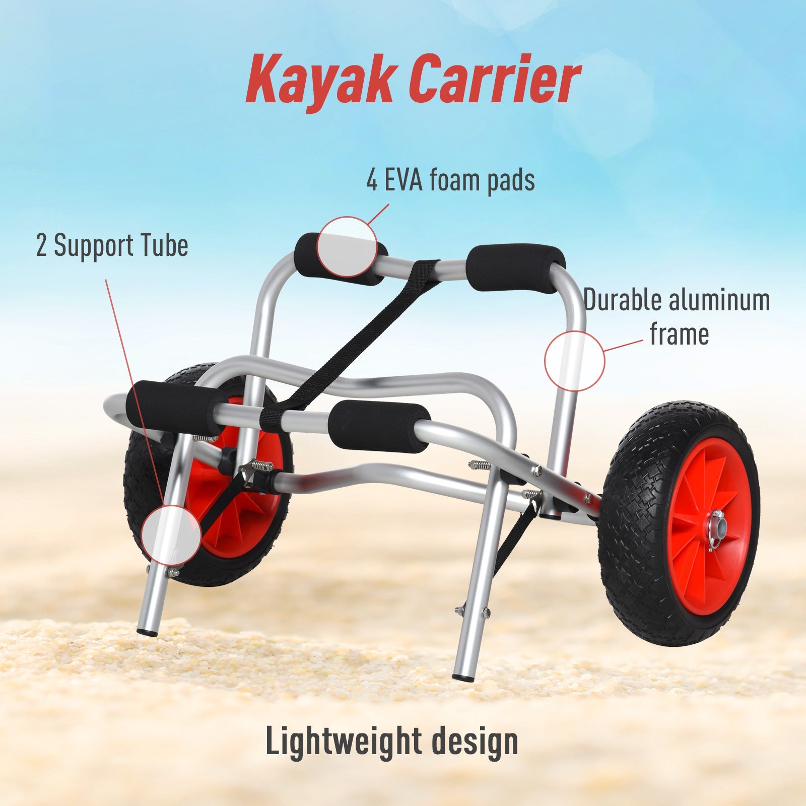 Soozier Kayak Cart Boat Canoe Trolley Carrier Dolly Transport No-Flat Wheels Silver 