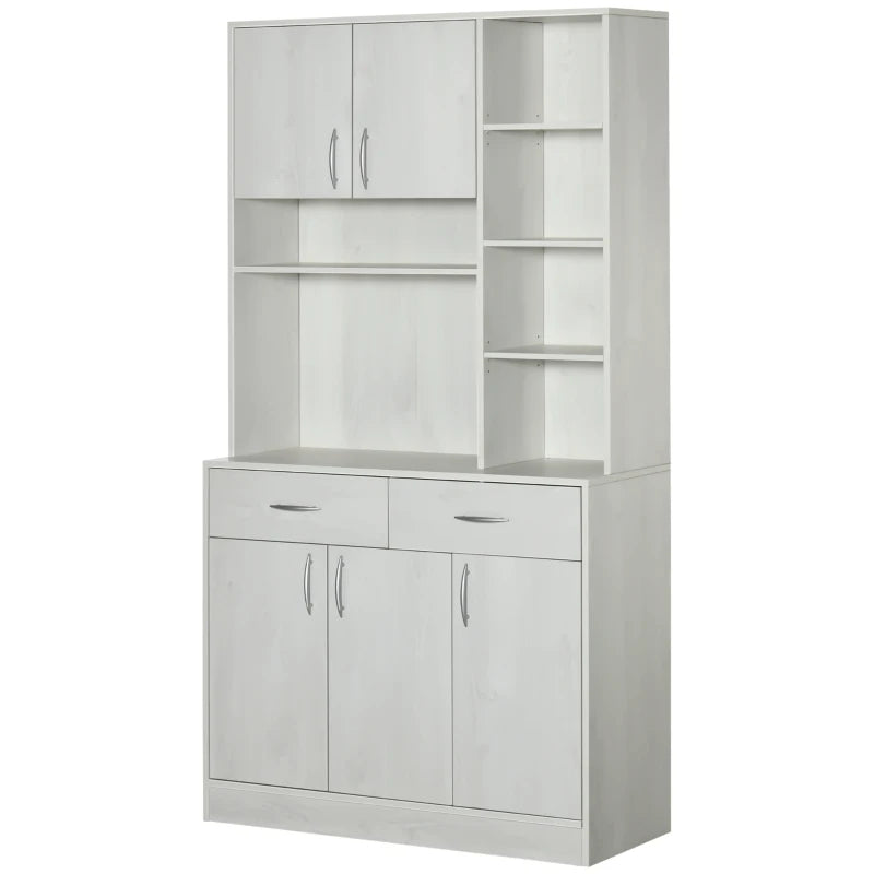 71" Kitchen Hutch with Storage Cabinet, Modern Buffet with Hutch, Cupboard with Drawers for Living Dining Room, Ash White