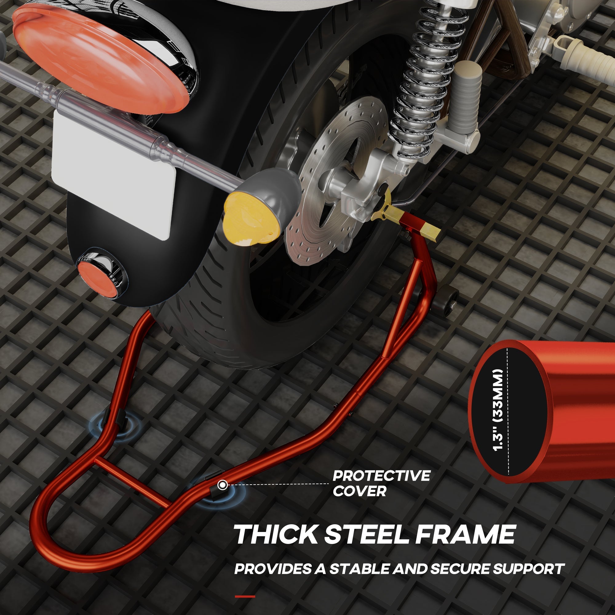 HOMCOM Motorcycle Rear Wheel Stand, Universal Motorcycle Lift with U + L Swingarm Spool, Red 