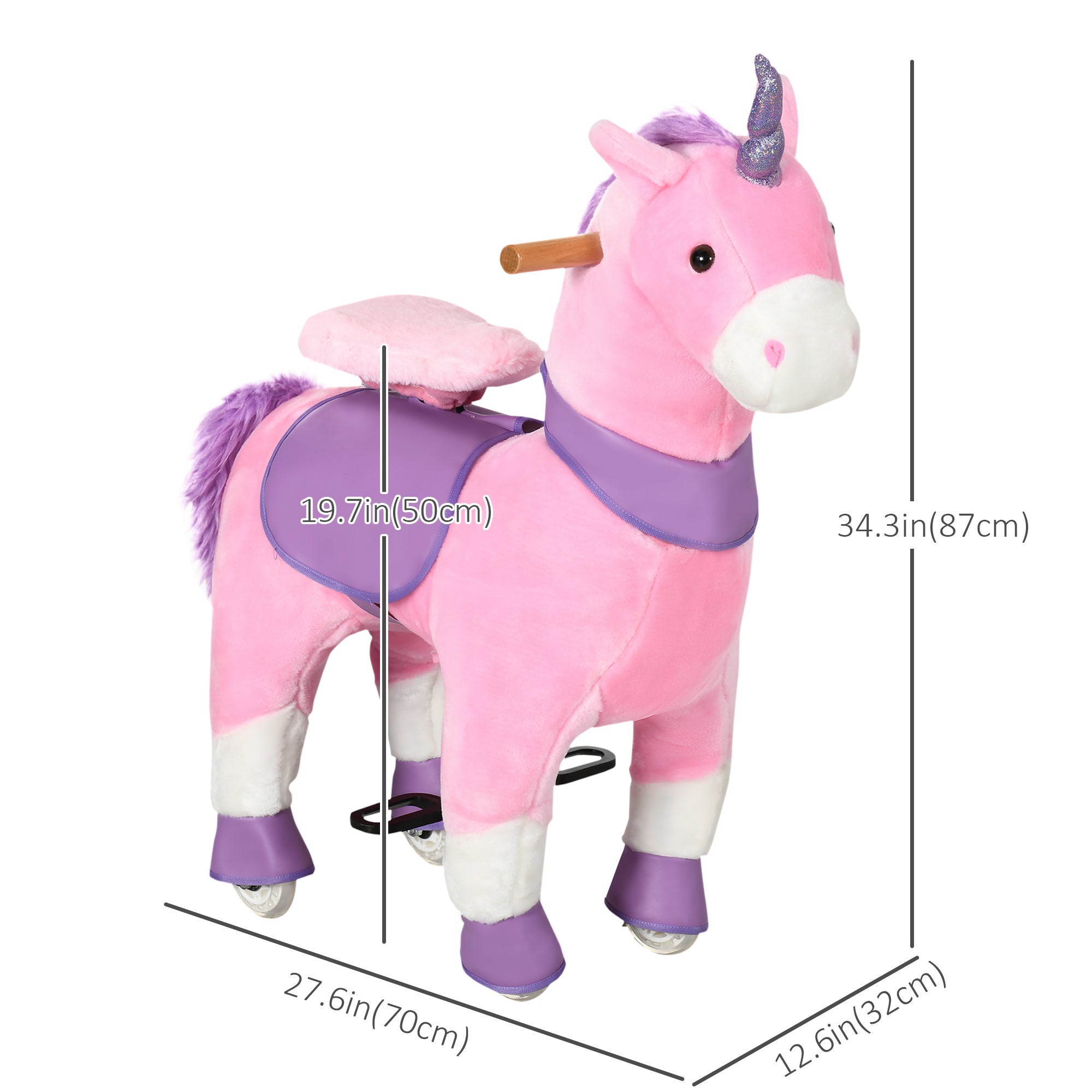 Qaba Pink Unicorn Walking Horse - Mechanical Ride On Pony Toy with Wheels, Ideal Gift for 3-6 Years, Girls & Boys 
