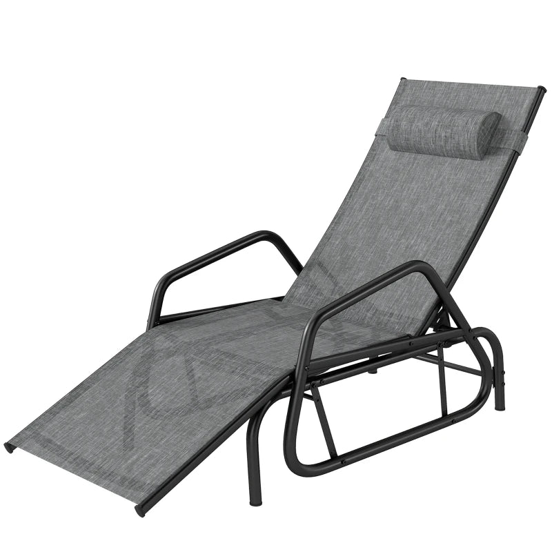Outdoor Glider Lounge Chair, 3-Position Adjustable Tanning Chair Recliner with Headrest for Garden, Yard, Pool, Grey