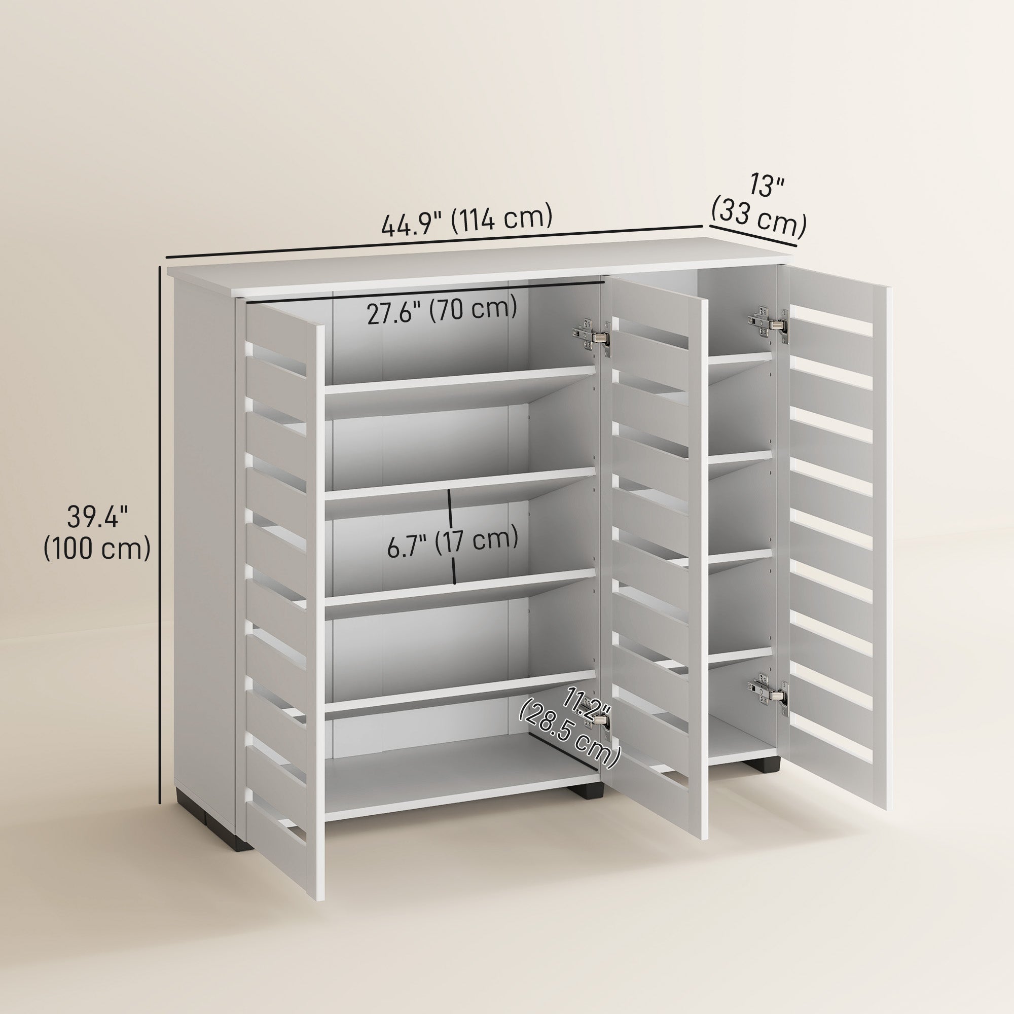 HOMCOM Narrow Shoe Cabinet with Slatted Doors, Adjustable Shelves for 20 Pairs of Shoes, Shoe Cabinet for Entryway, White 