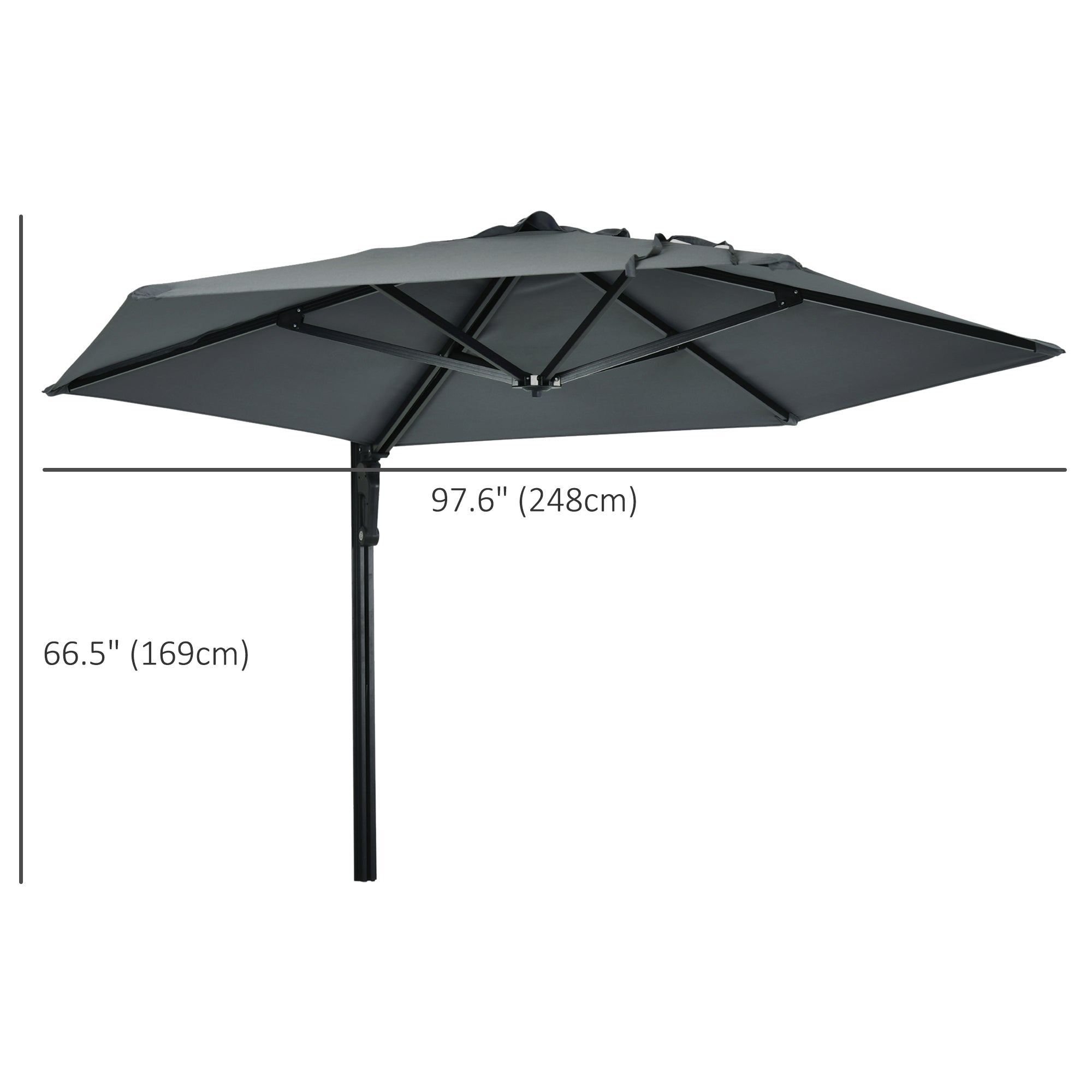 Outsunny 8FT Wall Mounted Umbrella: 180° Rotatable Canopy Outdoor Patio Sun Shade Dark Grey 