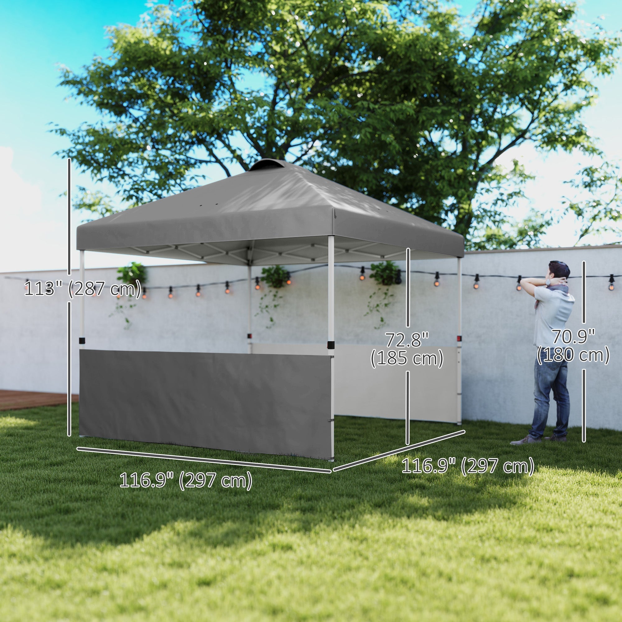 Outsunny 10' x 10' Pop Up Canopy Tent with 2 Half Sidewalls, UV50+ Height Adjustable Instant Sun Shelter, Dark Grey 