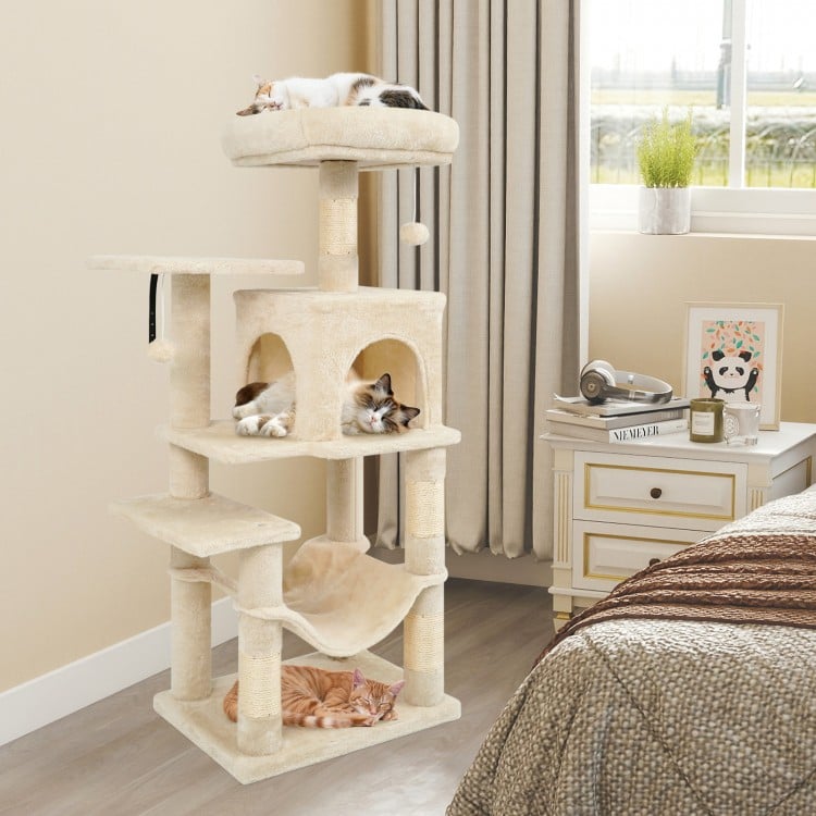 Multi-Level Cat Tower with 2-Door Condo and Padded Top Perch-Beige