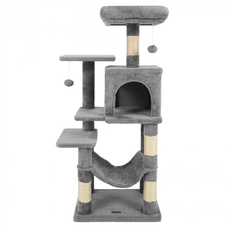 Multi-Level Cat Tower with 2-Door Condo and Padded Top Perch-Light Gray